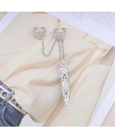 Dervivea Punk Finger Nail Claw Rings Silver Finger Ring Chain Ancient Queen Costume Fingernail Gothic Finger Ring Nail Jewelry for Women and Girls - Buy Online on GoSupps.com