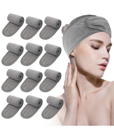 Leaflai Spa Facial Headband, 12Pack Makeup Headband Head Wrap Terry Cloth Headband Workout Headbands Adjustable Magic Sports Headbands for Bath, Makeup and Sport (Gray) 26x3.5 Inch (Pack of 12) gray
