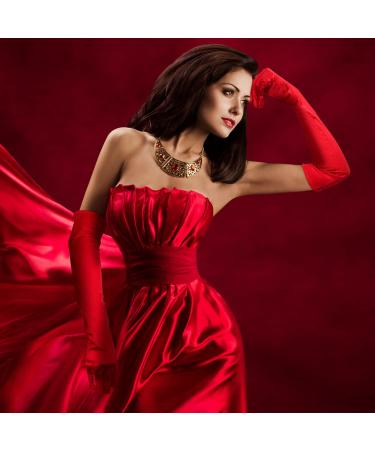 SAVITA 21" Women Long Gloves Long Elbow Satin Gloves Stretchy 1920s Opera Gloves for Women Girls Evening Party Dance Hand Care Moisturizing Red - Buy Online on GoSupps.com