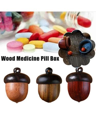 Brown Wooden Travel Pill Case | Solid Wood Mini Organizer for Capsules | Outdoor Acorn Shape Medicine Box - Buy Online on GoSupps.com