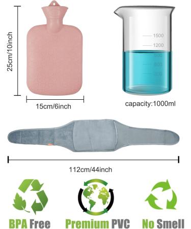1000ml Pink PVC Hot Water Bottle with Waist Warmer Cover - Neck, Shoulder, Back, Legs Warmth - Buy Online on GoSupps.com