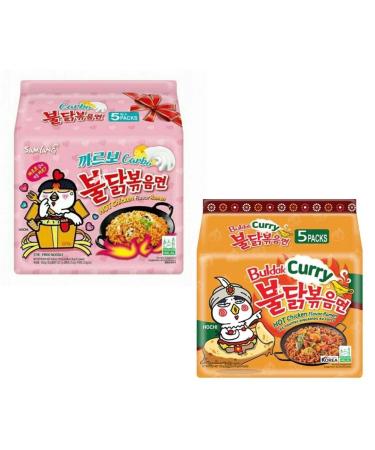 Samyang Carbonara & Curry Ramen Buldak Hot Chicken Spicy Noodles Bundle (Pack of 10) HALAL