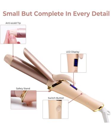 Mini Curling Tongs 25mm - Travel Hair Curler Iron, 5 Temp Settings, LED Display, Dual Voltage - Pink - Buy Online on GoSupps.com