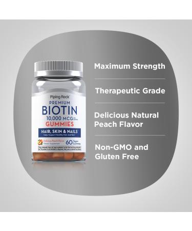 Piping Rock Biotin 10000mcg Gummies | 60 Count | Hair Skin and Nails Supplement | Vitamin for Women and Men | Peach Flavor | Vegetarian Vegan Non-GMO Gluten Free - Buy Online on GoSupps.com