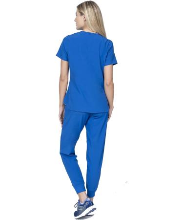 Women's Scrub Set: Mock Wrap Top & Jogger Pants | 7 Pocket, 4-Way Stretch | Nurse Dentist Uniform | Elements Select ES2956 | Medium Royal - Buy Online on GoSupps.com