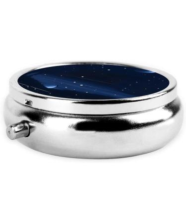 Dark Blue Night View Round Pill Box - 3 Compartment Portable Organizer for Travel | International Shipping - Buy Online on GoSupps.com