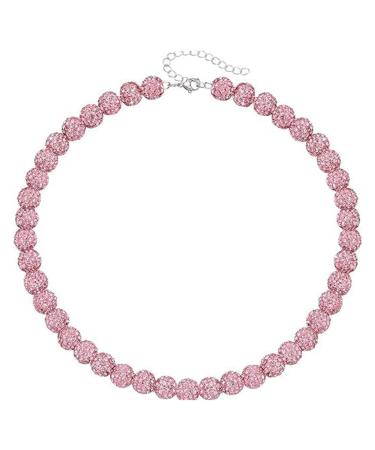 Kuaiyiju Stylish baseball necklace with pearls and rhinestones disco ball keybone chain sporty accessory for sports enthusiasts Rosa (1)