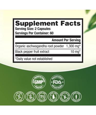 NutraA2Z Extra Strength Ashwagandha - 120 Vegetarian Capsules - 1300mg Root Powder with BioPerine - Stress Reduction Support - Buy Online on GoSupps.com