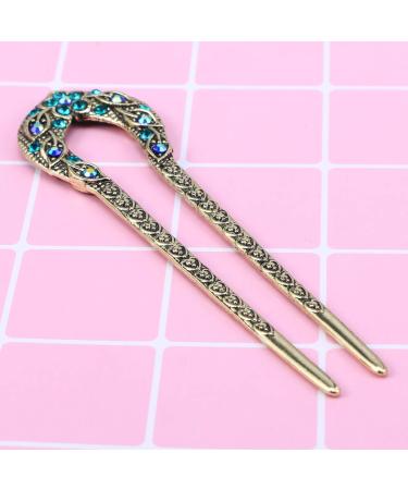 Frcolor Vintage Hair Stick - Crystal Rhinestone Double Prong Hairpin for Elegant Chignons (Blue) | International Shipping Available - Buy Online on GoSupps.com