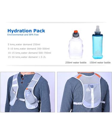 Sanique.G Ultralight Reflective Drinking Bag Backpack | Marathon Running Vest for Men & Women - Includes 2 x 250ml Bottles - Gray - Buy Online on GoSupps.com