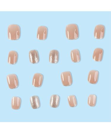 24Pcs Brown Glitter Square Press on Nails - Reusable Fake Nails for Women | Full Cover Acrylic Stick On Nails - Buy Online on GoSupps.com