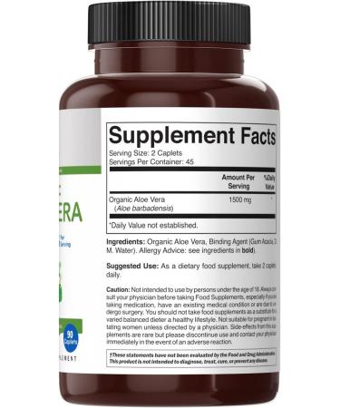 Brieofood Organic Aloe Vera 1500mg 45 Servings Vegetarian Gluten Free 90 Vegetarian Tablets 90 Count (Pack of 1) - Buy Online on GoSupps.com