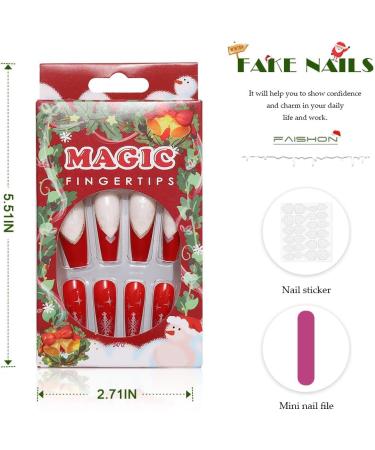 Vatocu Christmas Snowflakes Glitter False Nails - 24pcs Long Xmas Press on Nails for Women and Girls - Buy Online on GoSupps.com