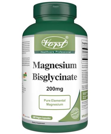 VORST Magnesium Bisglycinate 200mg 180 Vegan Capsules (Gentle) | Promotes Bone Health | Bis-Glycinate Supplement for Men & Women | Powder Pills | 1 Bottle 180 count (Pack of 1)