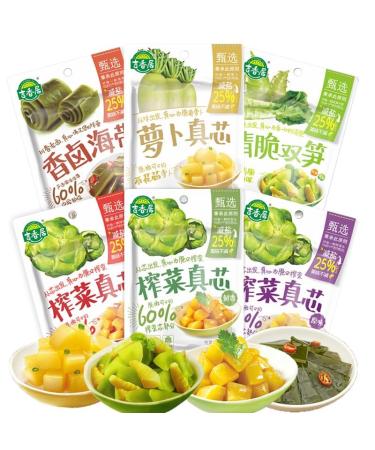 Instant Crispy bamboo shoots&lettuce Hot and Spicy kelp carrot mustard tuber Ready-to-Eat fresh Pickled Vegetable chilli pepper side dishes Vegan Chinese kimchi Snack (Mixed Flavors 5bag) Mixed Flavors 5bag