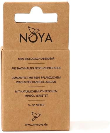 Noya Natural Tooth Silk - Mint Dental Floss | Biodegradable & Sustainable | 3x30m | Reusable Glass Dispenser - Buy Online on GoSupps.com