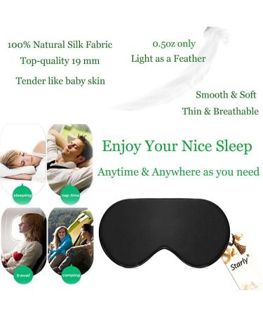 Starly 100% Silk Sleep Mask - Adjustable Strap Blindfold for Women/Men/Kids - Soft Light Blocking Blinders - Black - Buy Online on GoSupps.com