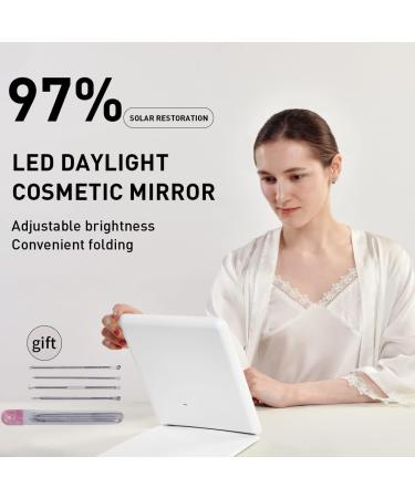 Lissahne Portable Travel Makeup Mirror - Foldable Compact HD with Adjustable LED Lighting - USB Rechargeable Vanity Mirror in White - Buy Online on GoSupps.com