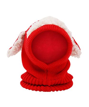 Baby Balaclava Kids Winter Warm Hat Scarf Warm Knitted Hood Hat with Double Pom Pom Design Beanie Caps for Baby Girls Boys Cute Small Bear Winter Hat E-Red One Size