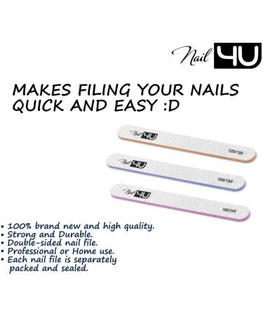 Set of 3 Straight Nail Files Professional Emery Boards for False Nails Acrylic Gel Tips Manicure tools by Nail4U Double sided Nail File Different Gradation 120/150 100/180 180/240 - Buy Online on GoSupps.com