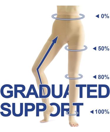 Beister Class 2 Medical Compression Tights - Open Toe Thigh High Pantyhose 20-30 mmHg for Varicose Veins & Edema - Beige XL - Men & Women - Buy Online on GoSupps.com