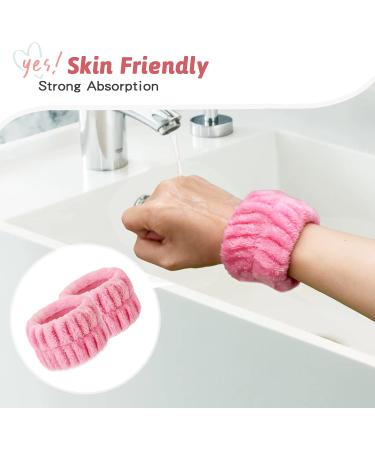 Wrist Washband Set for Women - Microfiber Spa Towels for Face Washing | Absorbent Sweatband to Prevent Spills - White & Pink (4PCS) - Buy Online on GoSupps.com