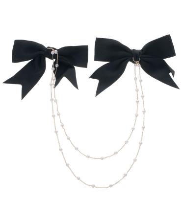 Angoily Pearl Tassel Pair Clip Hair Chain Clips Pearl Sweet Women Barrettes Pearl Hairpin Bow Tassel Hair Clips Pearl Bow Hair Clip Fashion Bow Tie Fabric Crocodile Chain Miss