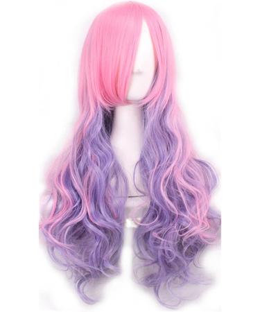 Sawekin Womens Long Cosplay Anime Wig - 28 Curly Harajuku Lolita Style Costume Wig for Halloween Cosplay - D-Light Purple/Pink - Buy Online on GoSupps.com