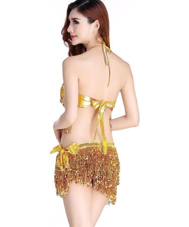 ZLTdream Women's Gold Belly Dance Costume Bra Top & Hip Scarf Set - Buy Online on GoSupps.com