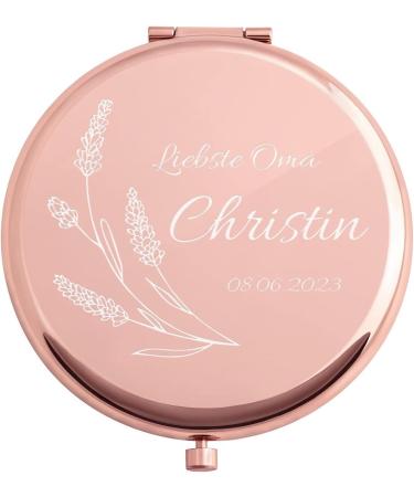 Personalized Maverton Double-Sided Makeup Mirror - Engraved Round Pocket Mirror for Handbags - Travel Gift for Women - Rose Gold Floral Design - Buy Online on GoSupps.com