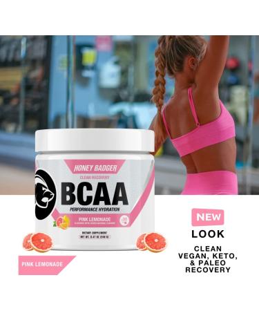 Honey Badger BCAA Amino Acids Powder - Vegan Keto Pink Lemonade | Electrolytes for Hydration & Recovery | Sugar Free & Paleo - 30 Servings - Buy Online on GoSupps.com