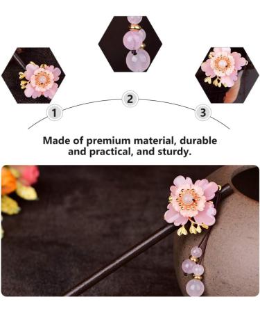 minkissy Imitation Flower Glass Hairpin Chinese Hair Chopsticks Vintage Hair Stick Asian Hair Sticks Hair Accessories Vintage Hair Clips Woman Wooden Pink Tang Suit Decorations - Buy Online on GoSupps.com