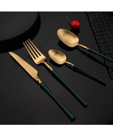 Flatware Sets 16Pcs Green Gold Cutlery Set Matte Flatware 18/10 Stainless Steel Dinnerware Set Kitchen Silverware Knife Spoon Fork Tableware (Color : Black Silver) - Buy Online on GoSupps.com