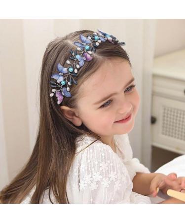 IYOU Flower Girl Headband Butterfly Blue Headpiece Princess Communion Wedding Hair Accessories for Girls - Buy Online on GoSupps.com