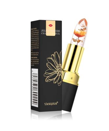 Pakivs Flower Jelly Lipstick Magic Temperature Color Changing Moisturizing Lip Balm Long Lasting Nutritious Lipstick for Women (Gold Rose)