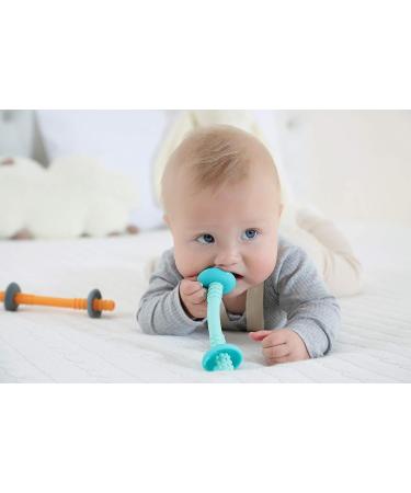 Teething Tube with Safety Shield - Baby Teether & Gum Massager - Food-Grade Silicone for 3-12 Months - 1 Pair + 4 Cleaning Brushes (Cyan+Tangerine) - Buy Online on GoSupps.com