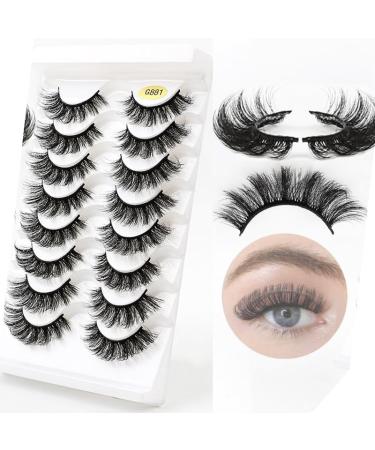 8 Pairs Russian Strip Fake Lashes D Curl (G880-G889) 3D Effect - Reusable Naturally Thick Eyelashes - Fluffy Wispy Natural False Eyelashes G881