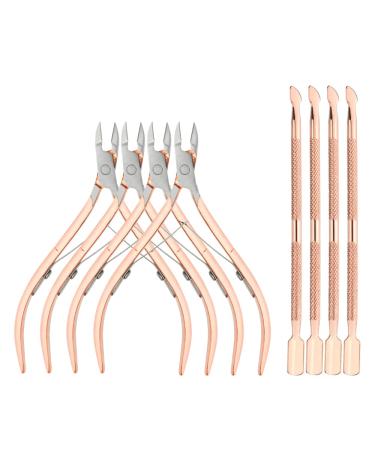 XINMEIWEN 8Pieces Cuticle Trimmer Cuticle Nipper Cuticle Remover Cuticle Cutter with Cuticle Pusher Stainless Steel Cuticle Cutter Clipper Nail Tools for Fingernails and Toenails (Rose Gold)