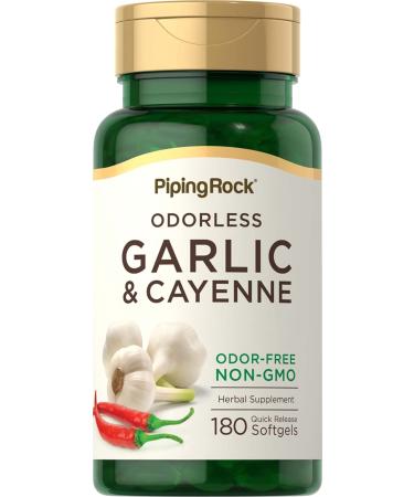 Piping Rock Garlic and Cayenne Supplements | 180 Softgels | Odorless Garlic Extract 1000mg | Non-GMO Gluten Free