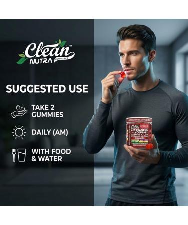Clean Nutra AstaZen Astaxanthin Complex Gummies 12mg w/Lycopene Pure Vitamin A C D E L-Tyrosine Selenium Premium Berry Banana Eye Skin Immune Support Supplement 60 Count - Buy Online on GoSupps.com