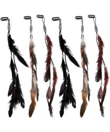 6pcs Handmade Feather Extension Feather Tassels Headdress Style Feather Hair Clips Festival Hairpin Headdress Braided Beads Headdress