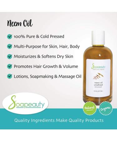 Buy Organic Cold Pressed Neem Oil | 100% Pure Natural Oil for Skin & Hair | Moisturizer Hair Growth Soap Making | Available in 4OZ to 1 GALLON (12 OZ - Buy Online on GoSupps.com