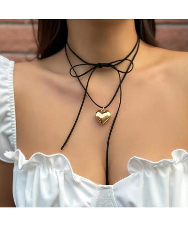 Oralgo Simple Heart Choker Necklace | Adjustable Silver Collarbone Chain Jewelry - Buy Online on GoSupps.com