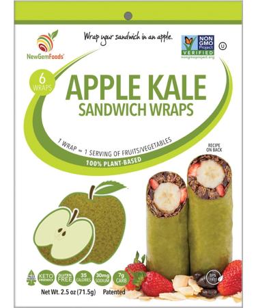 NewGem Sandwich Wrap - Apple Kale 6 wraps Apple Kale 2.5 Ounce (Pack of 1)