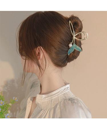 Blue Fish Tail Hair Clip with Pearl | Mermaid Hair Claw for Women | Large Gold Metal Clip for Strong Hold | Nonslip Hair Barrette Accessory - Buy Online on GoSupps.com