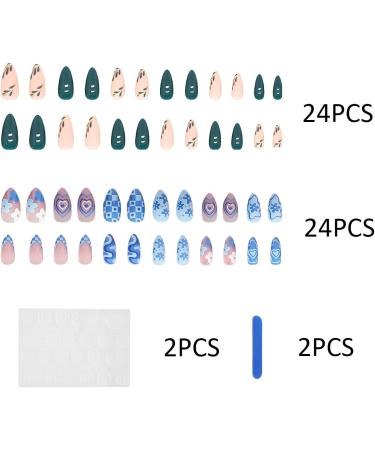 24 Pieces Of Blue Love Nail Stickers 24 Pieces Of Dark Green Wearable Nails Blue Fake Nails Fashionable Oval Nails French Fit Nails Artistic Nails Diy Nail Accessories - Buy Online on GoSupps.com