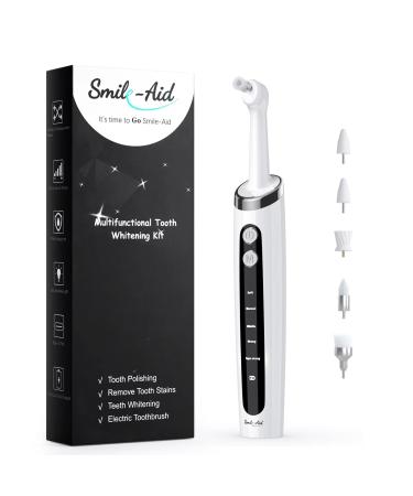 Tooth Polisher, Smile-Aid Multifunctional Replacement Head Teeth Cleaning Kit for Daily Cleaning and Care for People, Cats and Dogs, USB Charging, Waterproof White