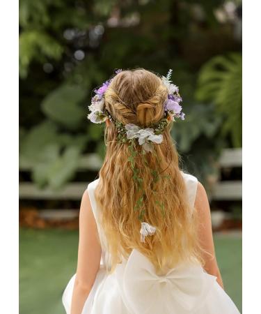 DreamLily Lavender Boho Wedding Floral Crown - Flower Girl Hair Wreath DFS28 - Buy Online on GoSupps.com
