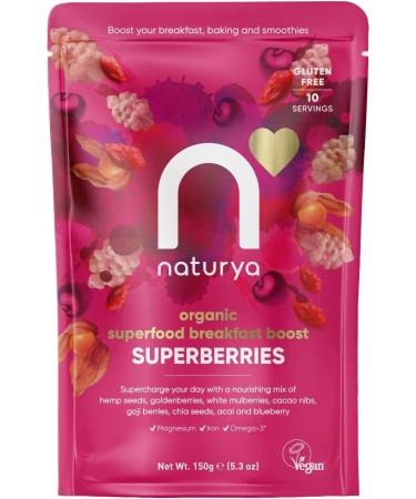 Naturya Organic Superberries Breakfast Boost - Nutrient-Rich Hemp Goji Goldenberries and Chia Seeds Mix High in Omega-3 and Protein Vegan Gluten-Free - 150g
