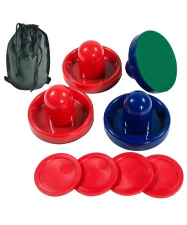 Lemon home Two Colored of Air Hockey Pushers and Red Air Hockey Pucks, Goal Handles Paddles Replacement Accessories for Game Tables (4 Striker, 4 Puck Pack) (C)